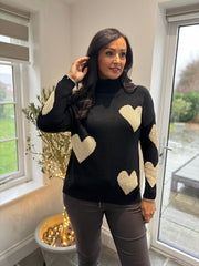 Black Heart Roll Neck Jumper Emmie