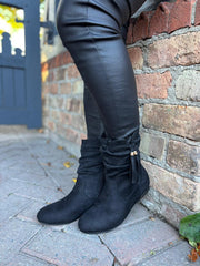 Black Faux Suede Slouch Boots