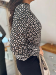 Khaki Diamond Print Top Carmen