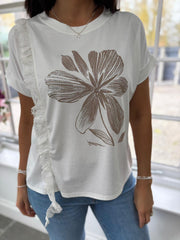 White Diamante Floral Lace Trim Tee Aria