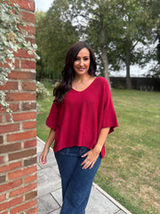 Wine V-Neck Reverse Seam Knit Diana
