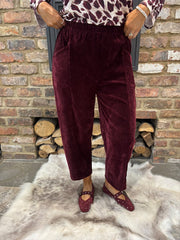 Wine Velour Barrel Leg Trousers Jaiya