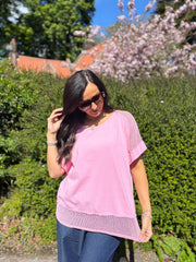 Pink Mesh Trim Short Sleeve Top Riley