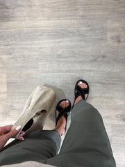 Black Cross Band Studded Sandals