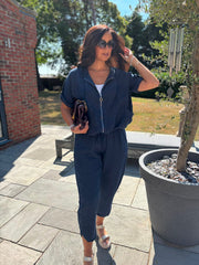 Navy Hooded Zip Jacket Set Willa