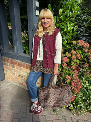 Wine Leopard Trim Waistcoat Rhea