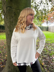 Winter White Checked Trim Sweat Top Iris