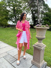 Red Leopard Bubble Cotton Shirt Dress Valerie