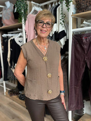 Dark Mocha Textured Sleeveless Top Corrina