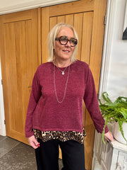 Wine Leopard Hem Knit Bianca