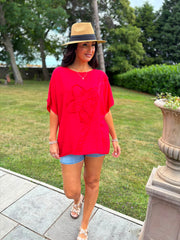 Red Embroidered Floral Top Frankie