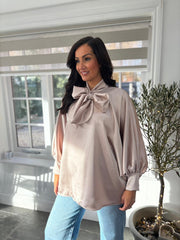 Champagne Satin Style Pussy Bow Blouse Tina