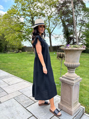Black Frill Sleeve Bubble Cotton Dress Mae