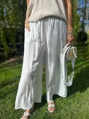 White Sparkle Wide Leg Pull On Trousers