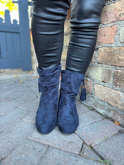 Navy Faux Suede Slouch Boots