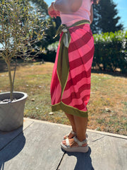 Green Longline Striped Wrap Skirt