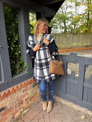 Navy Check Hooded Cardigan Taylor