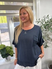 Navy Multi Hole Detail Top Terri
