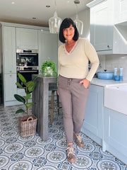 Stone Ribbed Long Sleeve Lace V Neck Erin