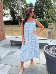 Blue Patterned Bubble Cotton Dress Athena