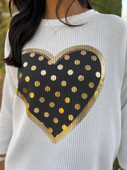 Winter White Metallic Heart Ribbed Sweatshirt Brooke