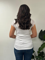 White Ribbed Lace Detail Top Amelia