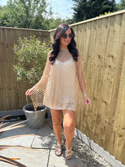 Gold Open Weave Fringed Cover Up