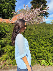 Light Blue Net Sleeve Top Julia