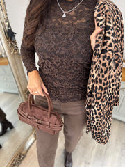 Chocolate Floral Lace Net Top Isabella