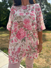 Pink Floral Print Knit Tunic Delilah