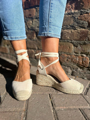Stone Lace Up Espadrille Wedge