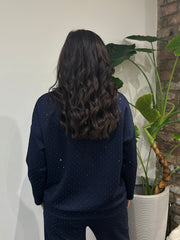 Navy Diamante Sweat Top Nina