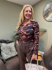 Chocolate Camouflage Print Top Amelia