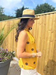 Mustard Polka Dot Sleeveless Top Tiana