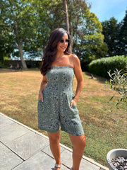 Khaki Bubble Cotton Paisley Playsuit