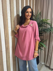 Deep Rose Gathered Cowl Neck Top Harper