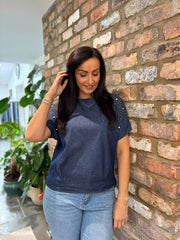 Denim Embellished Top Jocelyn