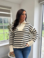 Black Striped Zip Collar Knit Charlie