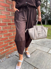 Chocolate Mesh Detail Barrel Leg Trousers Parker