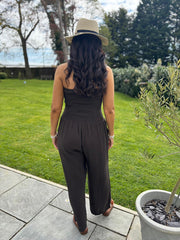 Chocolate Bubble Cotton Bandeau Jumpsuit