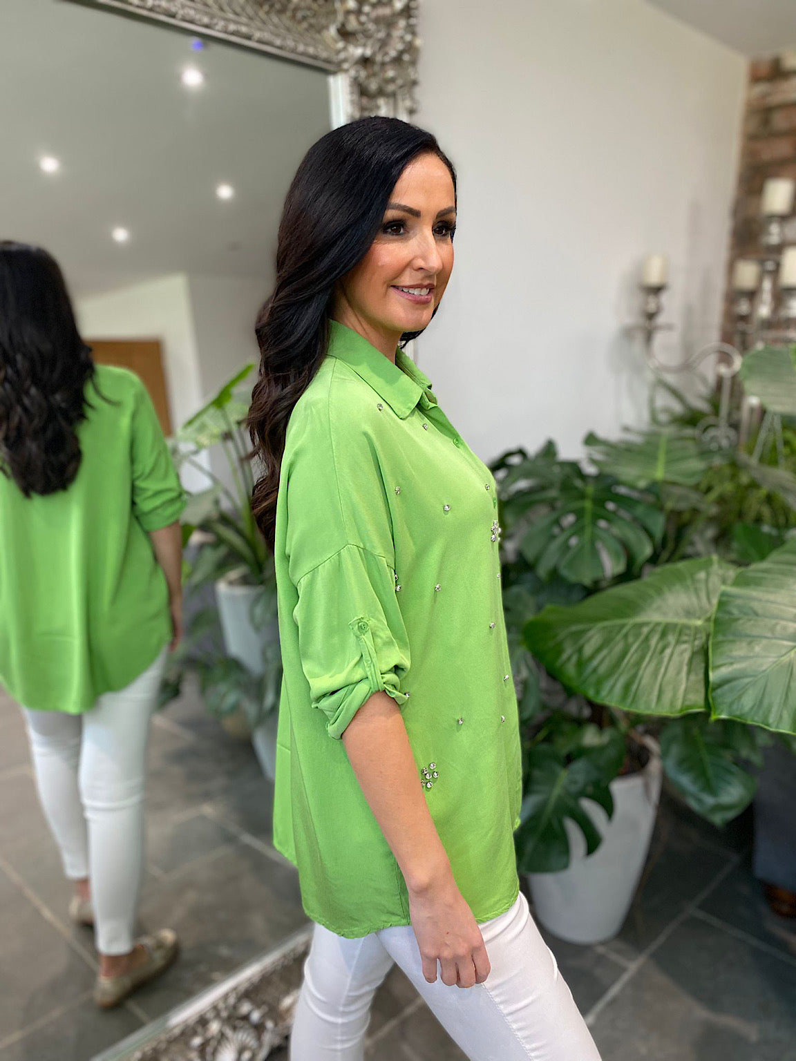 Lime blouse outfit deals