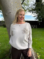 Stone Ribbed Flower Top Mika