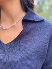 Navy Open Collar Jumper Rhea