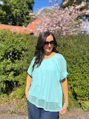 Aqua Mesh Trim Short Sleeve Top Riley