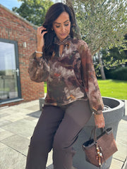 Chocolate Flower Pattern Mesh Top Louise