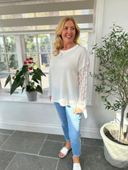 White Textured Lace Sleeve Top Heidi