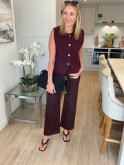Wine Leopard Wide Leg Jeans
