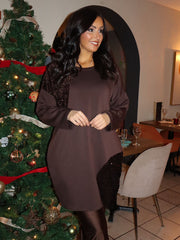 Chocolate Sequin Patch Sweatshirt Dress Mai