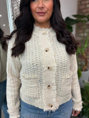 Antique Cream Premium Fringed Knitted Cardi Opal