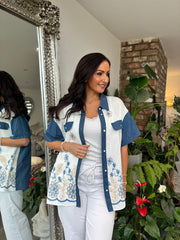 Denim Contrast Embroidered Shirt Zena
